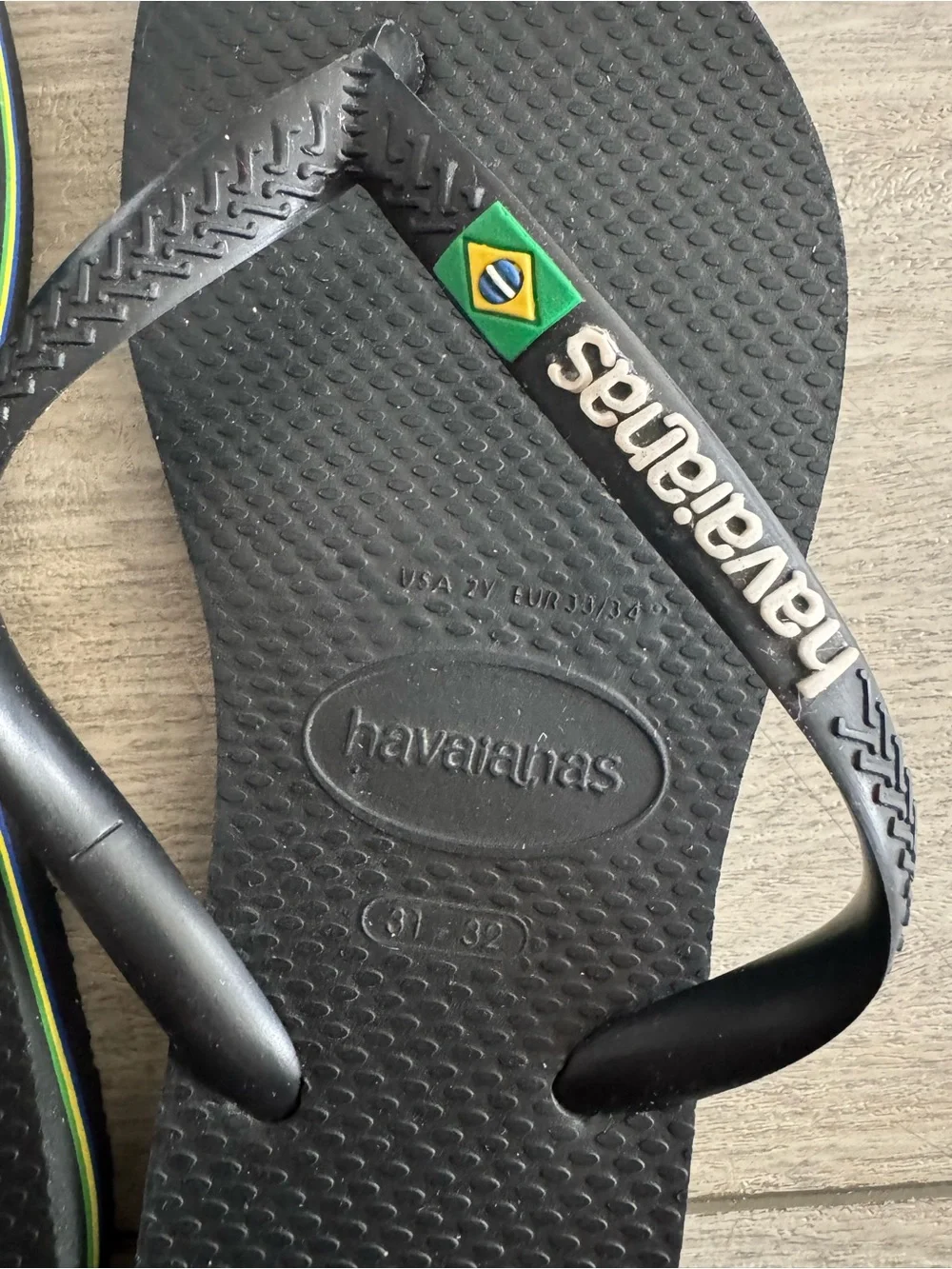 Havaianas Women's Black Flip Flops with Brazilian Flag Detail